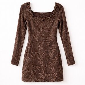 Commense Brown Floral Mesh Sequin Mini Dress Y2K
